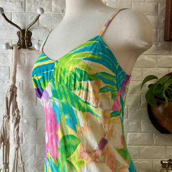 Vintage Jams World Tropical Orchid Floral Midi Sun Dress + Ribbon Hem Detail - Picture 4 of 12